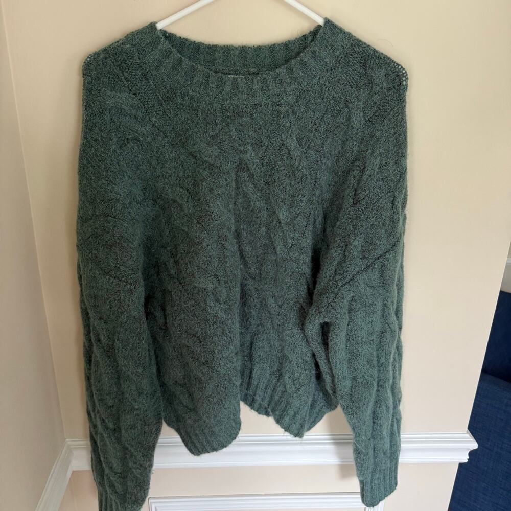 And Now this Revolve | Chunky Cable Knit XL Blue Sweater Wool Blend Winter - Picture 2 of 11